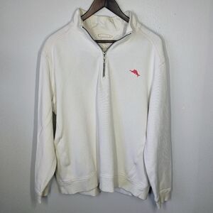 Tommy Bahama Sweatshirt Mens Large White Pink Logo 1/4 Zip Preppy Casual Beach